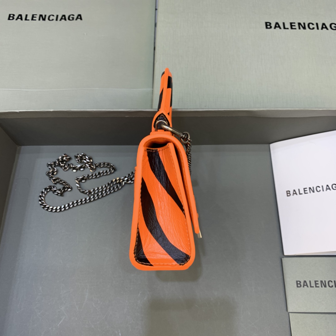 Balenciaga Hourglass Mini Handbag With Chain Calfskin Shoulder Bag Orange